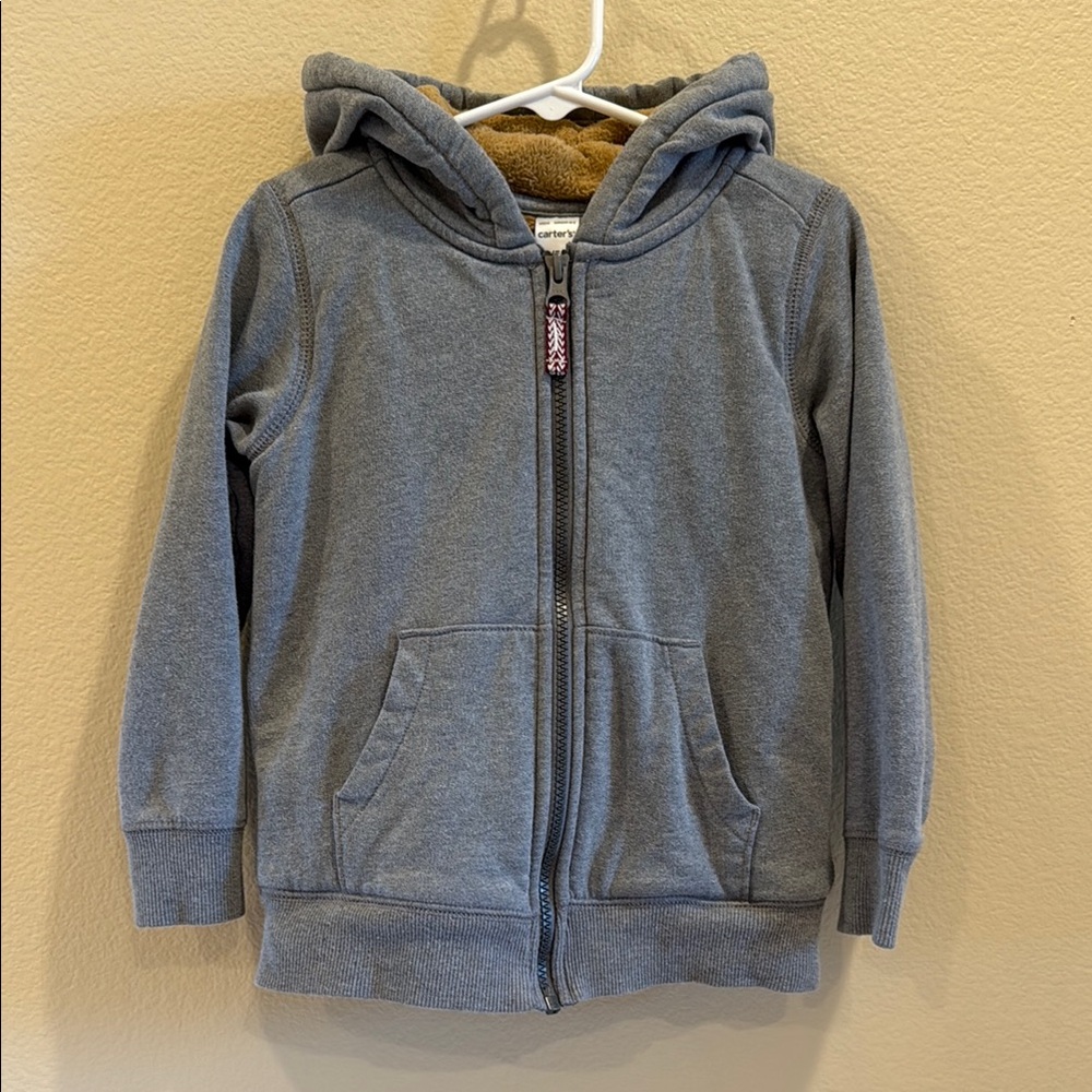 Carter's Gray Hooded Zip Sweatshirt with Sherpa Lining